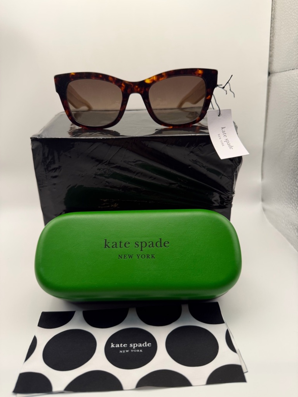 kate spade Tortoiseshell Cat-Eye Sunglasses with Green Case